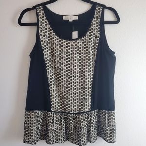 NWT Ann Taylor LOFT Black/White Peplum Abstract Sleeveless Blouse Size Small